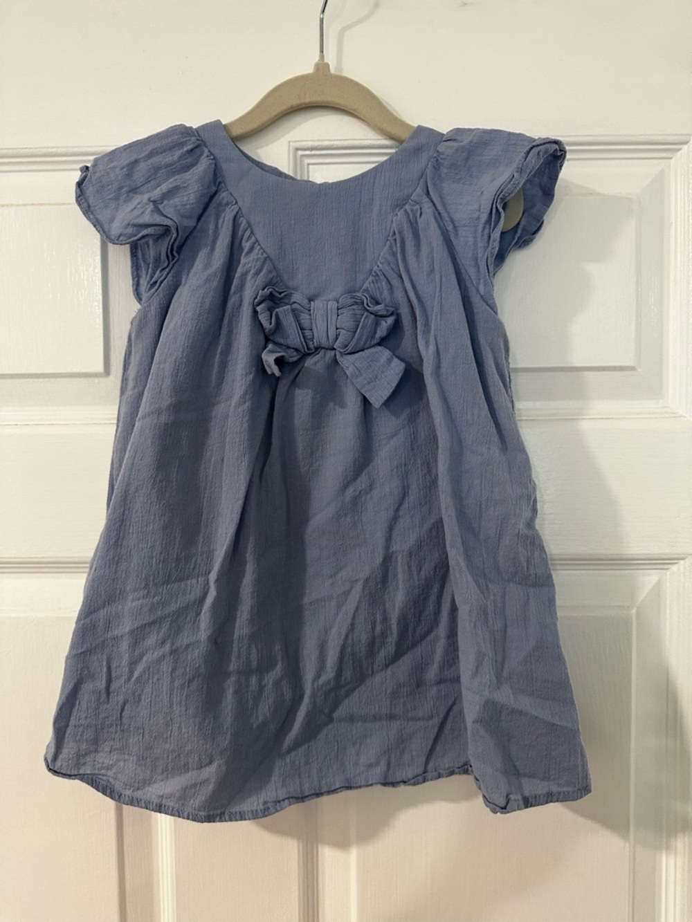 Zara Light Blue Bow-Front Cotton Dress for Girls